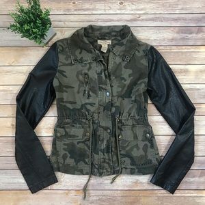 Paris Blues Camouflage And Leather Sleeved Coat